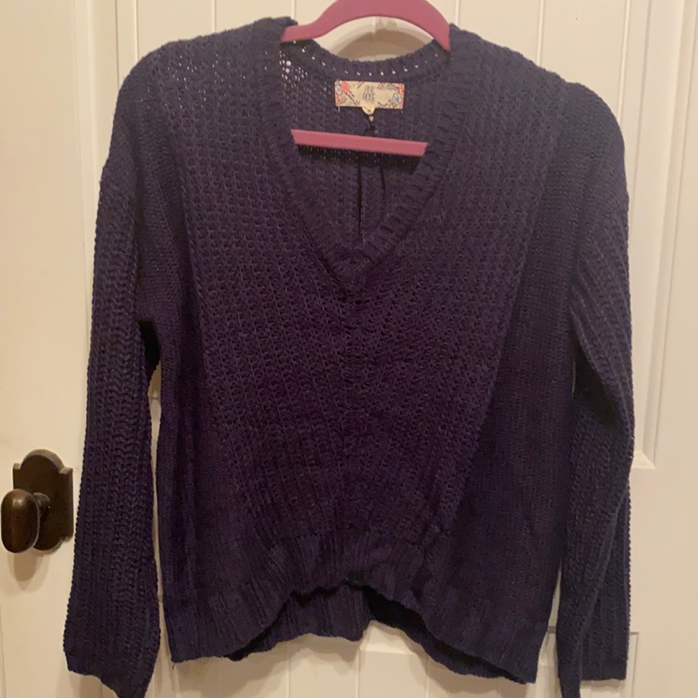 Navy Pink Rose sweater